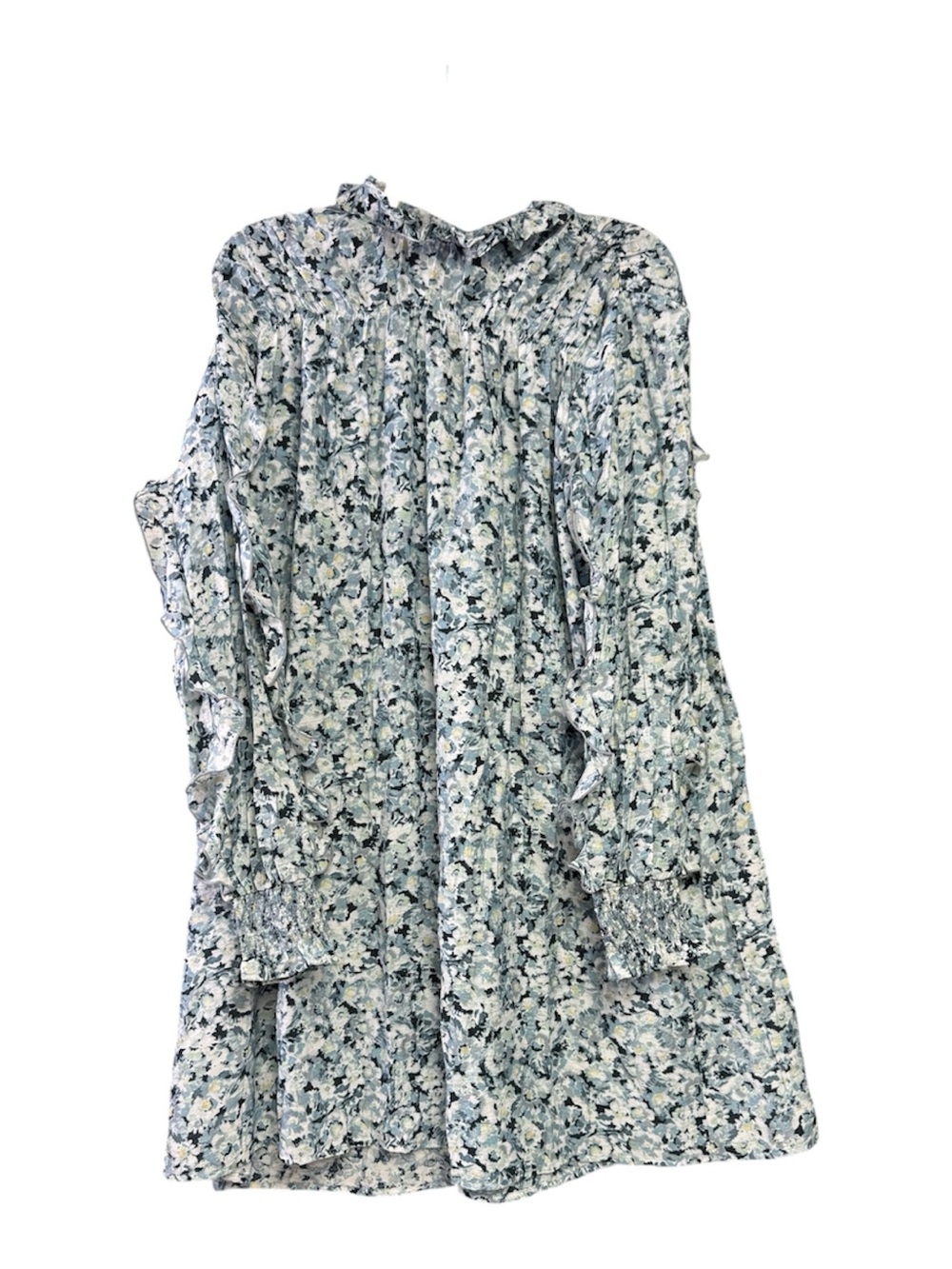 H&M size small oversized ' Blue and White Floral Smocked Dress with Ruffle Trim